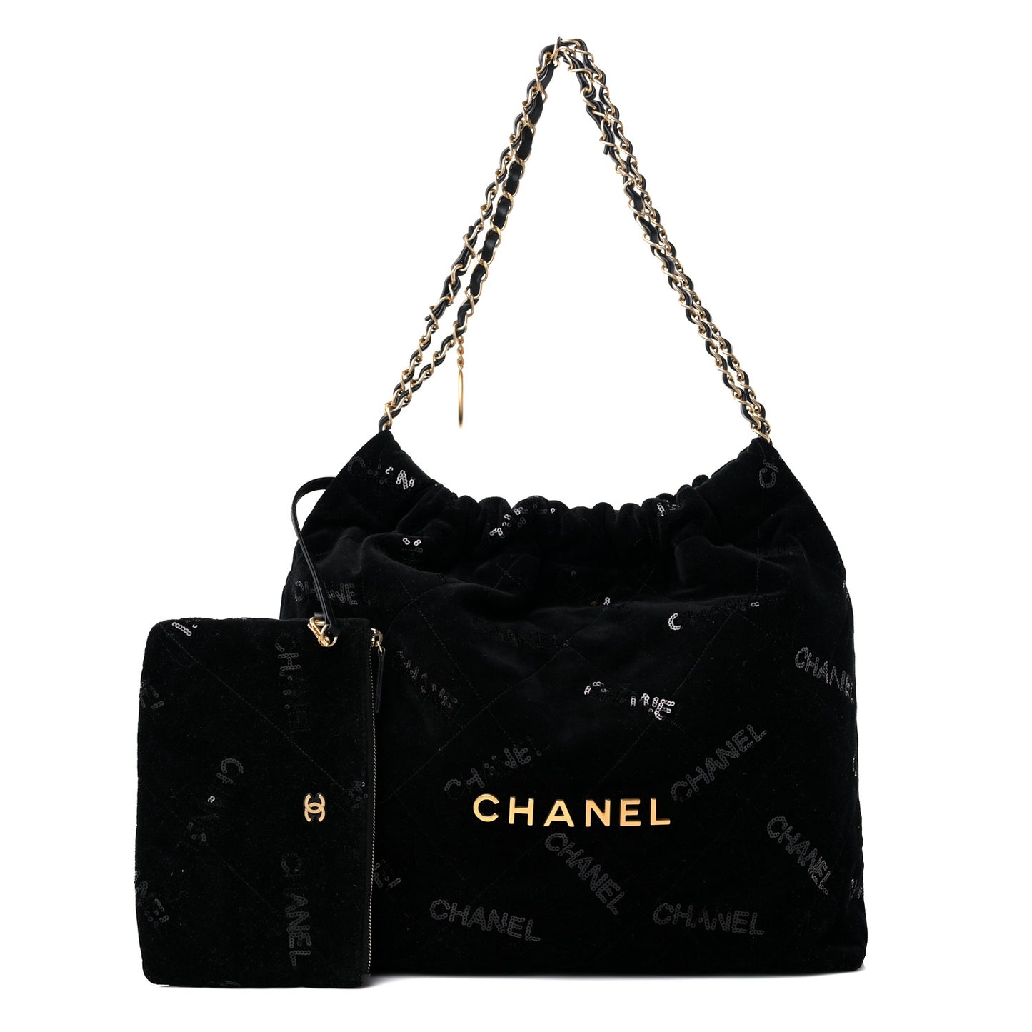 Velvet Sequin Quilted Chanel 22 Black
