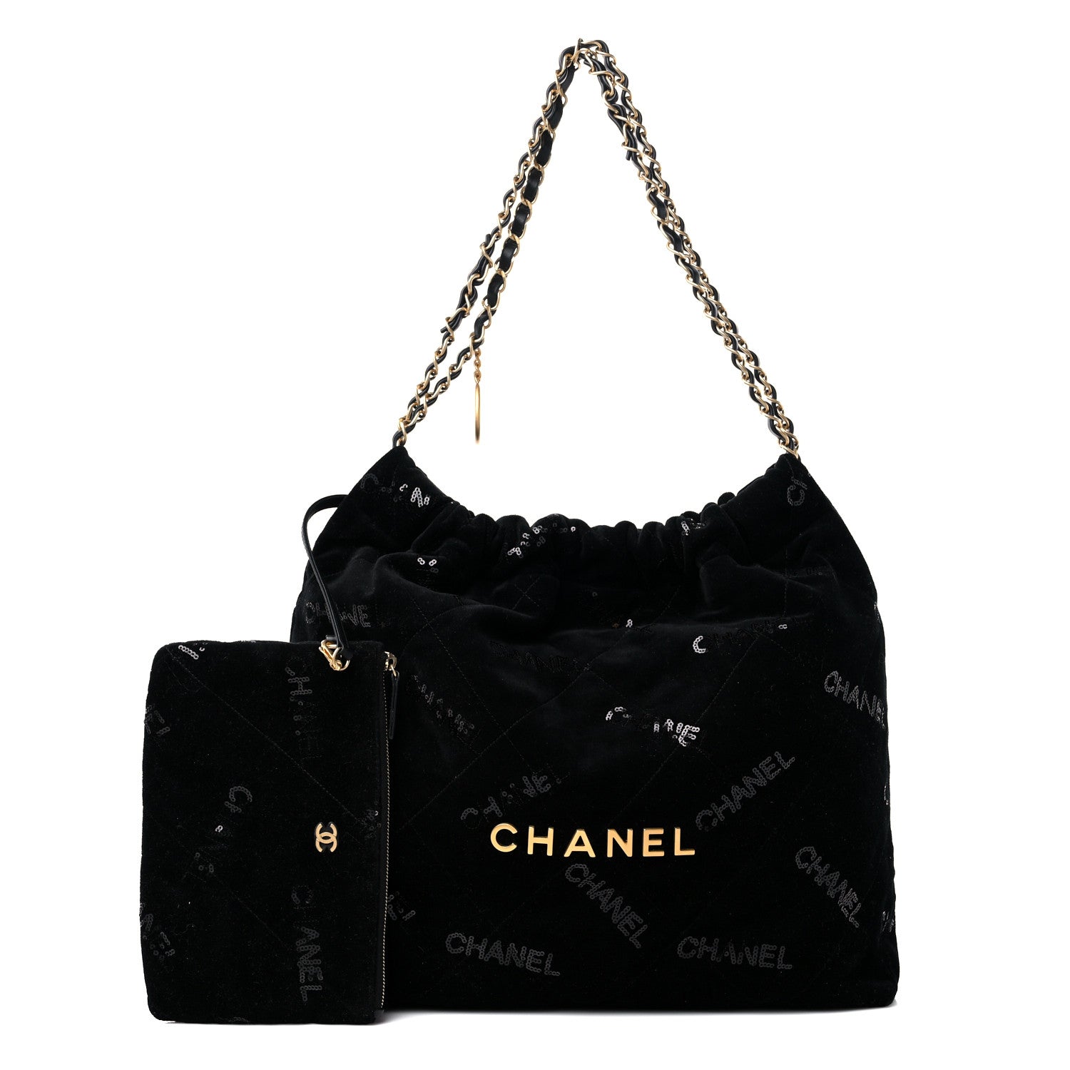 Chanel Velvet Sequin Quilted Chanel 22 Black 1 of 10