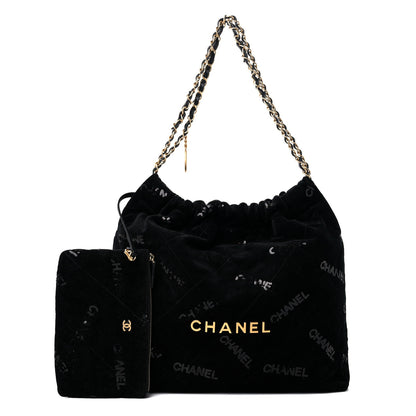 Chanel Velvet Sequin Quilted Chanel 22 Black 1 of 10
