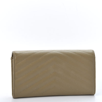 Saint Laurent Grain De Poudre Matelasse Chevron Monogram Flap Wallet Deep Beige 2 of 9