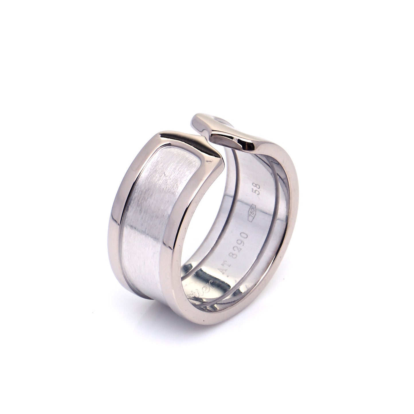 18K White Gold 10mm Logo De Cartier Ring 58 8.5