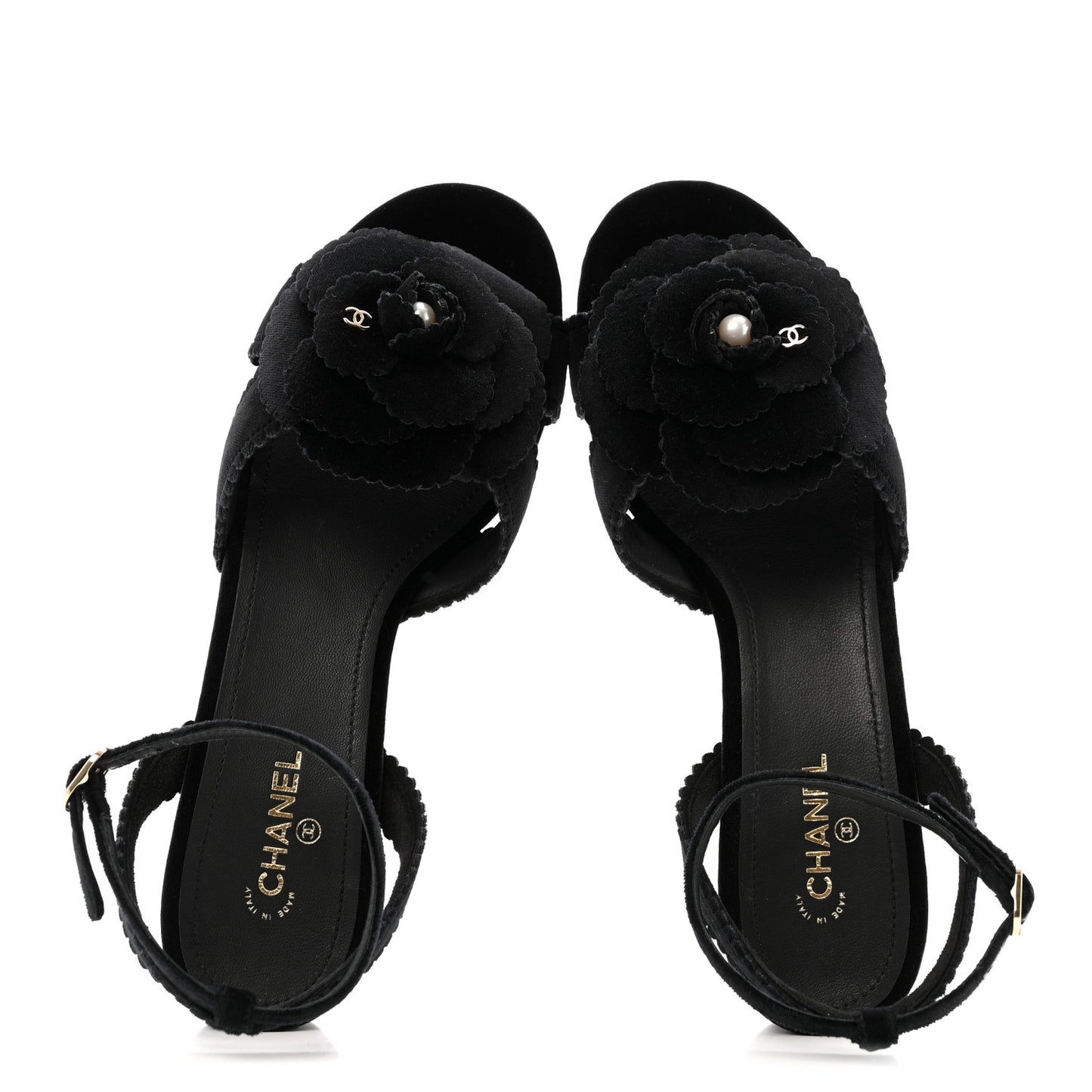 Velvet Pearl Camellia Sandals 37.5 Black