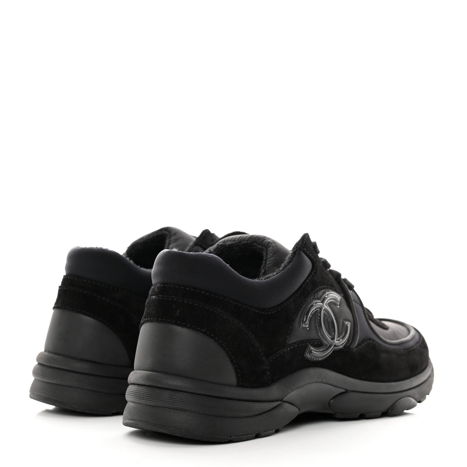Chanel Fabric Calfskin Suede CC Sneakers 39 Black 4 of 9