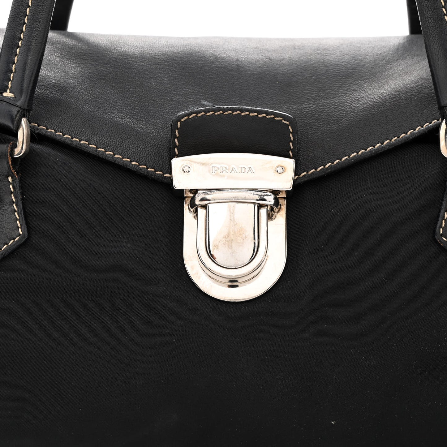 Tessuto Nylon Vitello Foldover Pushlock Satchel Black