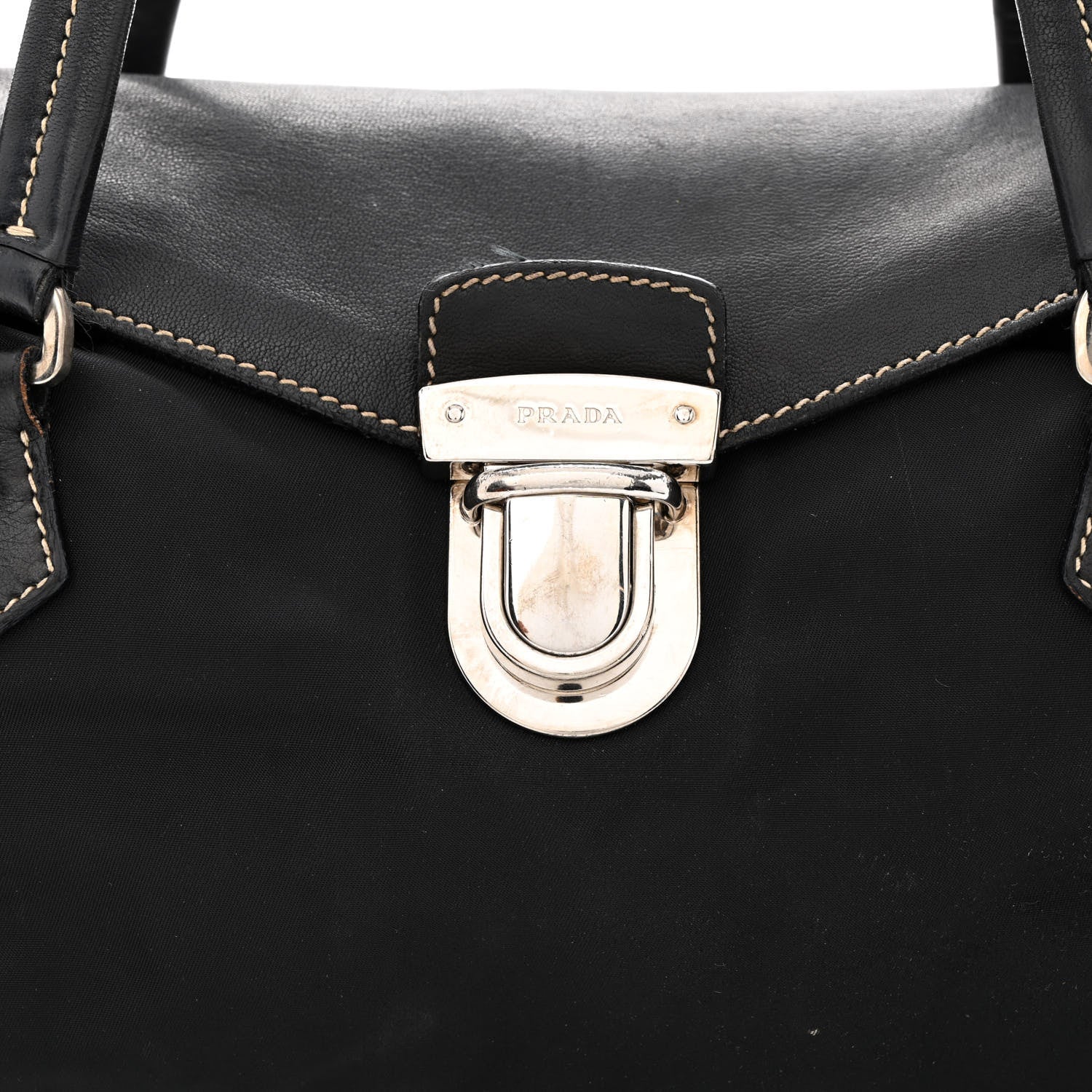 Prada Tessuto Nylon Vitello Foldover Pushlock Satchel Black 8 of 16