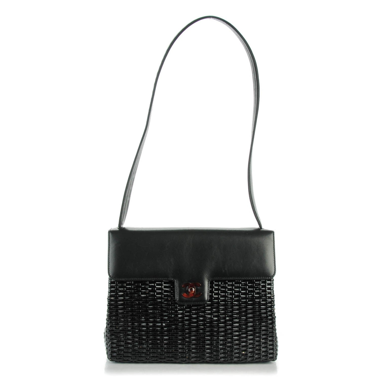 Chanel Lambskin Straw Basket Shoulder Bag Black 1 of 8