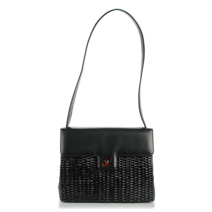 Chanel Lambskin Straw Basket Shoulder Bag Black 1 of 8