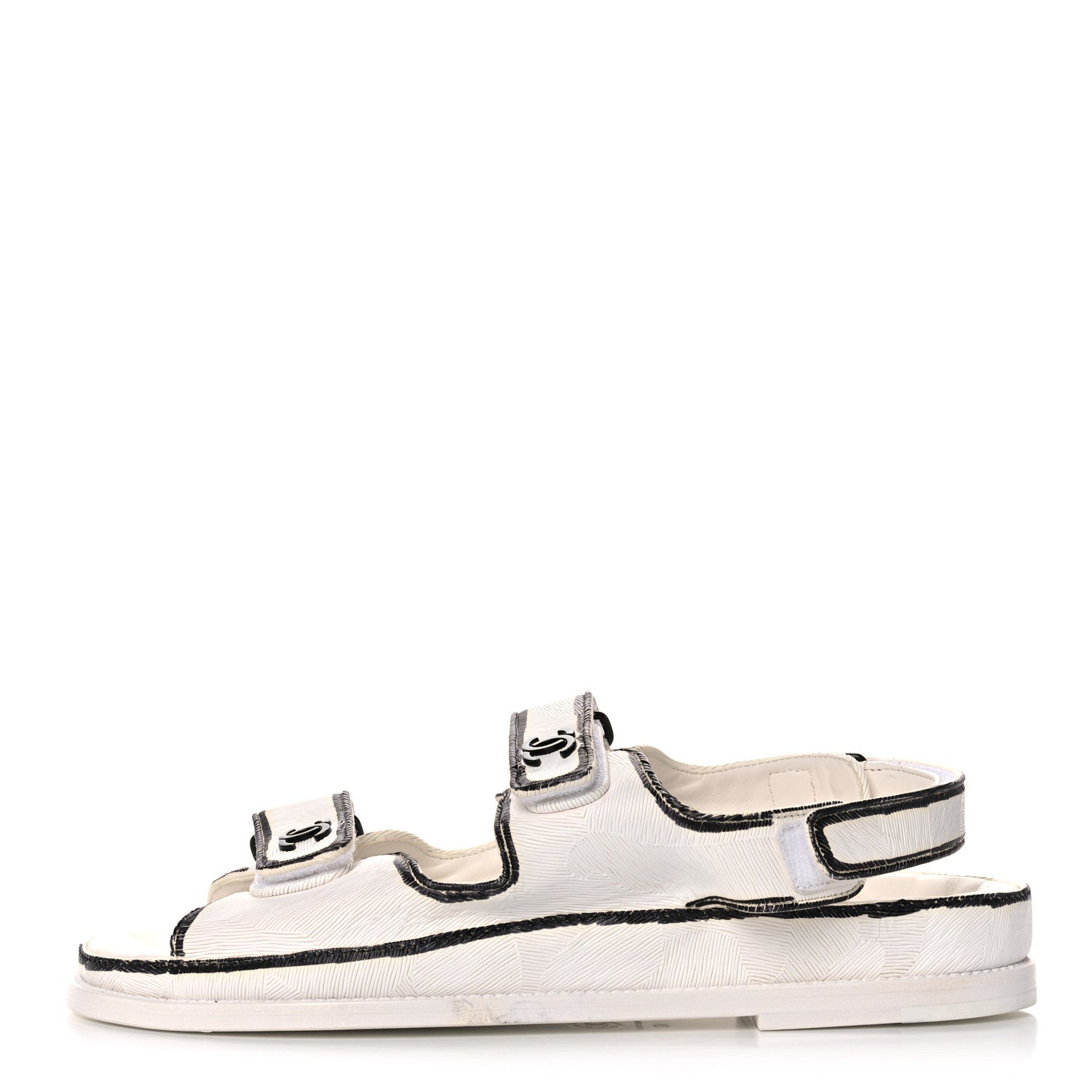 Chanel Printed Calfskin Velcro Dad Sandals 42 White Black 1 of 12