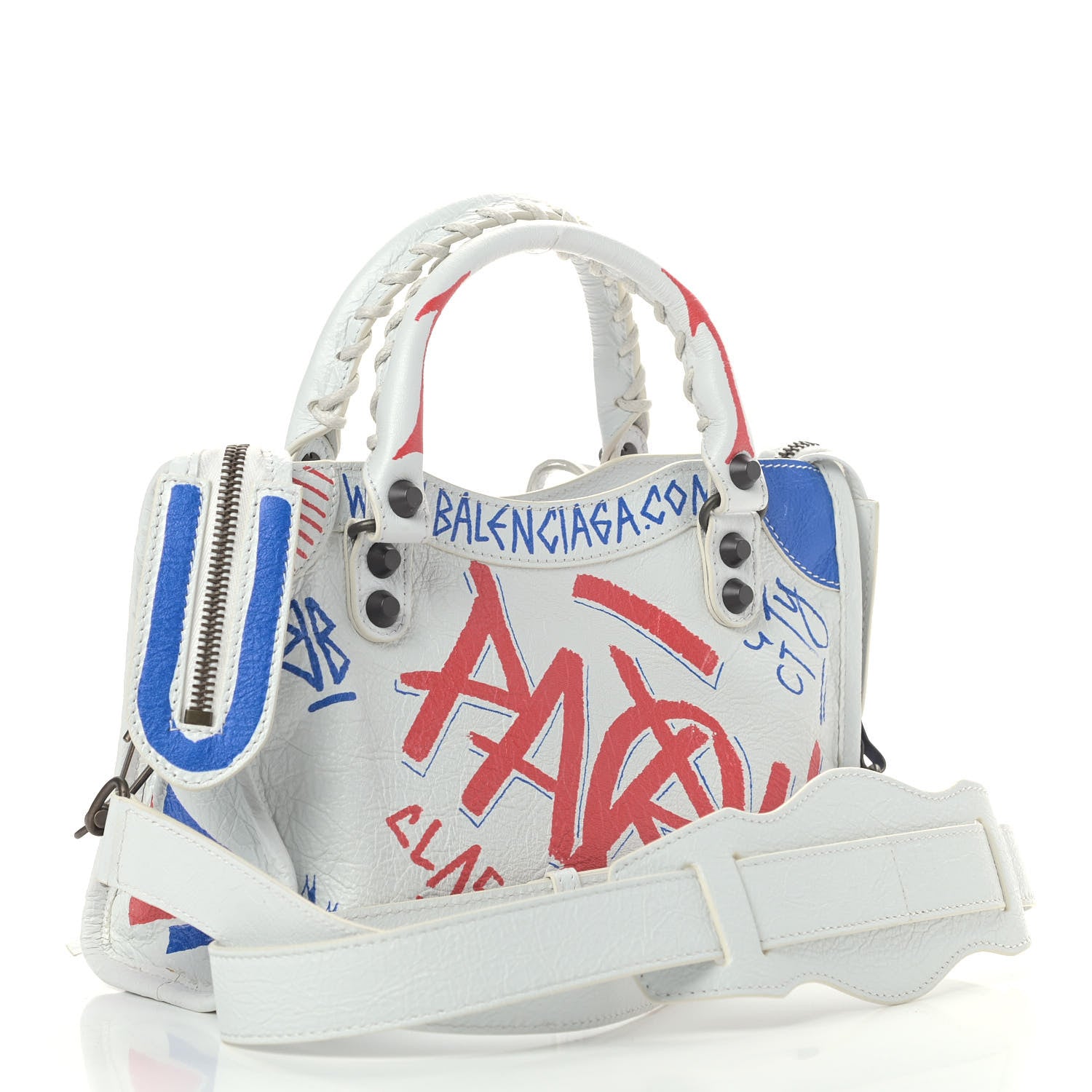 Balenciaga Agneau Graffiti All Over Classic Hardware Mini City White Bleu Rouge 3 of 9