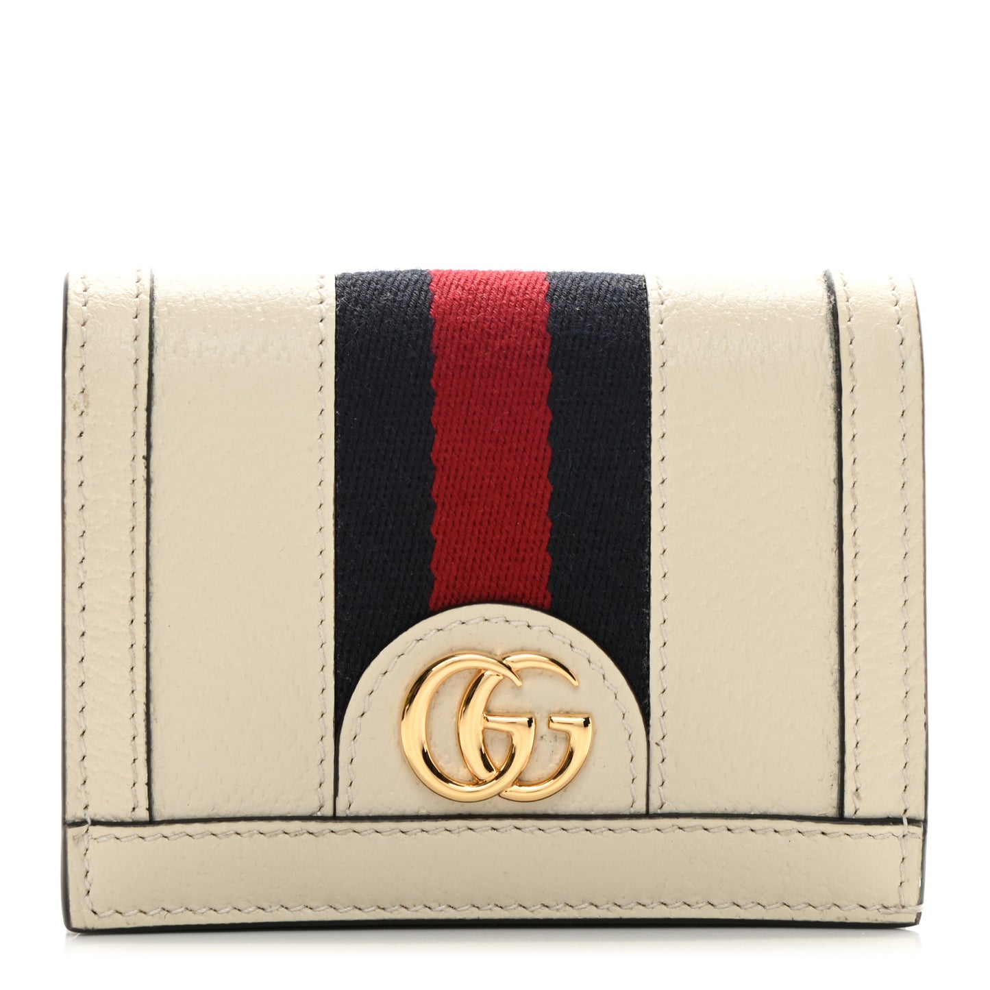 Textured Calfskin Web Ophidia Card Case Mystic White