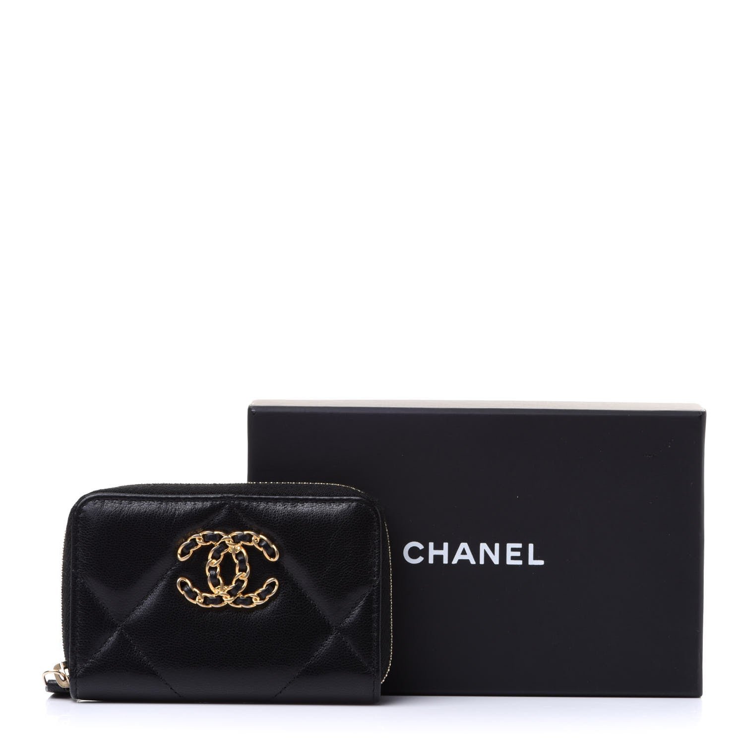 Chanel Lambskin Quilted Chanel 19 Zip Around Coin Purse Wallet Black 8 of 8