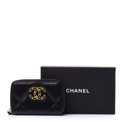 Chanel Lambskin Quilted Chanel 19 Zip Around Coin Purse Wallet Black 8 of 8