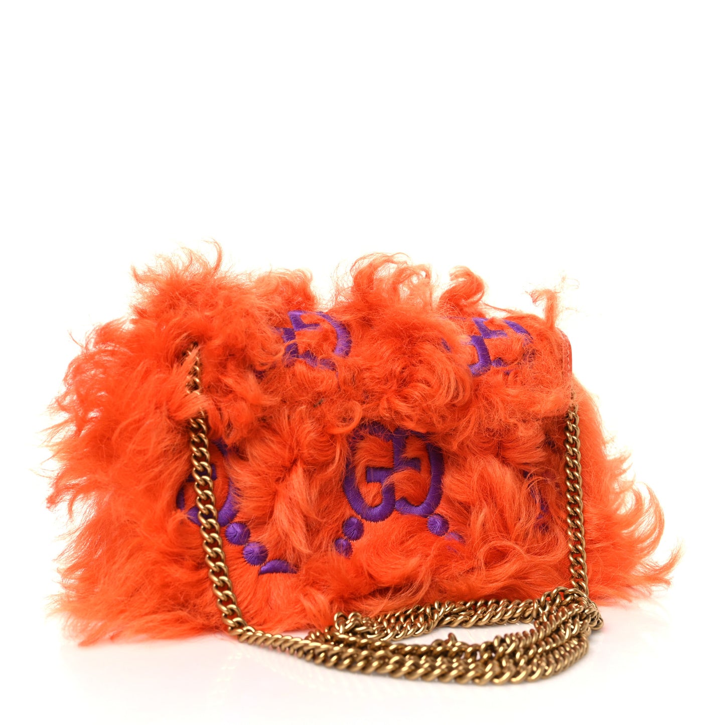 Shearling Matelasse Super Mini GG Marmont Shoulder Bag Orange