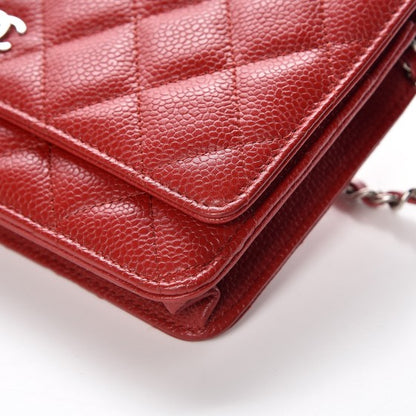 Chanel Caviar Quilted Wallet on Chain WOC Red 9 of 10