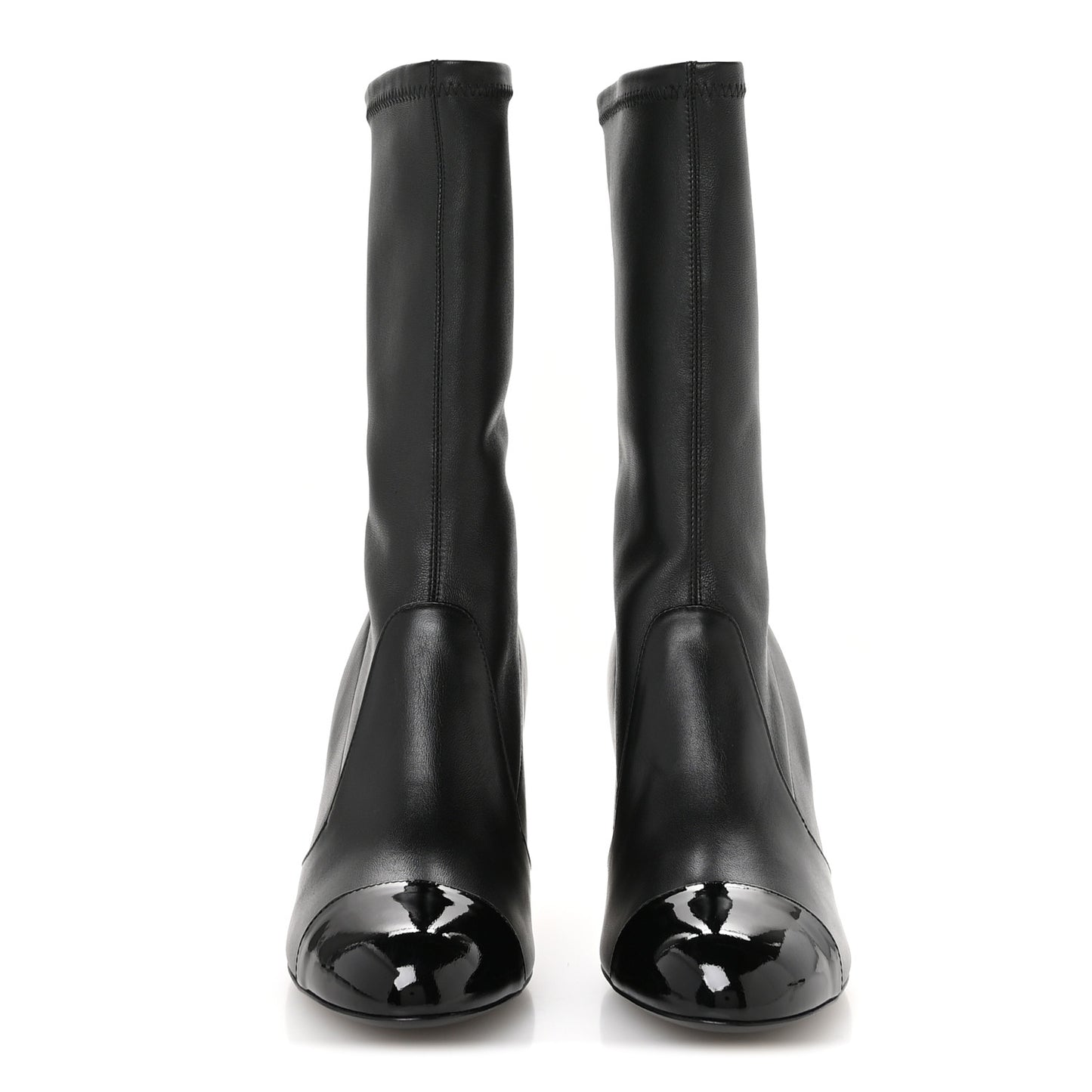 Stretch Lambskin Patent Cap Toe Pearl Ball Mid Calf Boots 38 Black