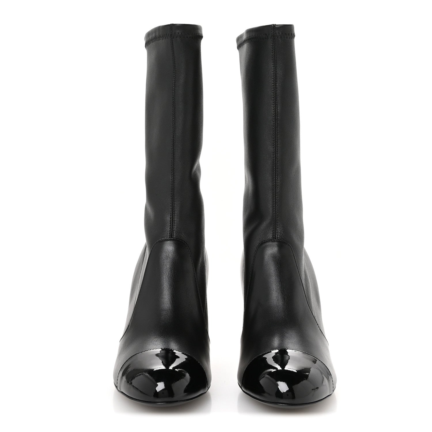 Chanel Stretch Lambskin Patent Cap Toe Pearl Ball Mid Calf Boots 38 Black 3 of 9