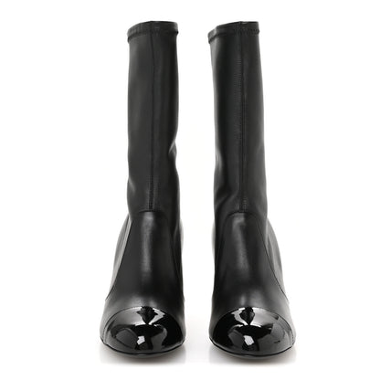Chanel Stretch Lambskin Patent Cap Toe Pearl Ball Mid Calf Boots 38 Black 3 of 9