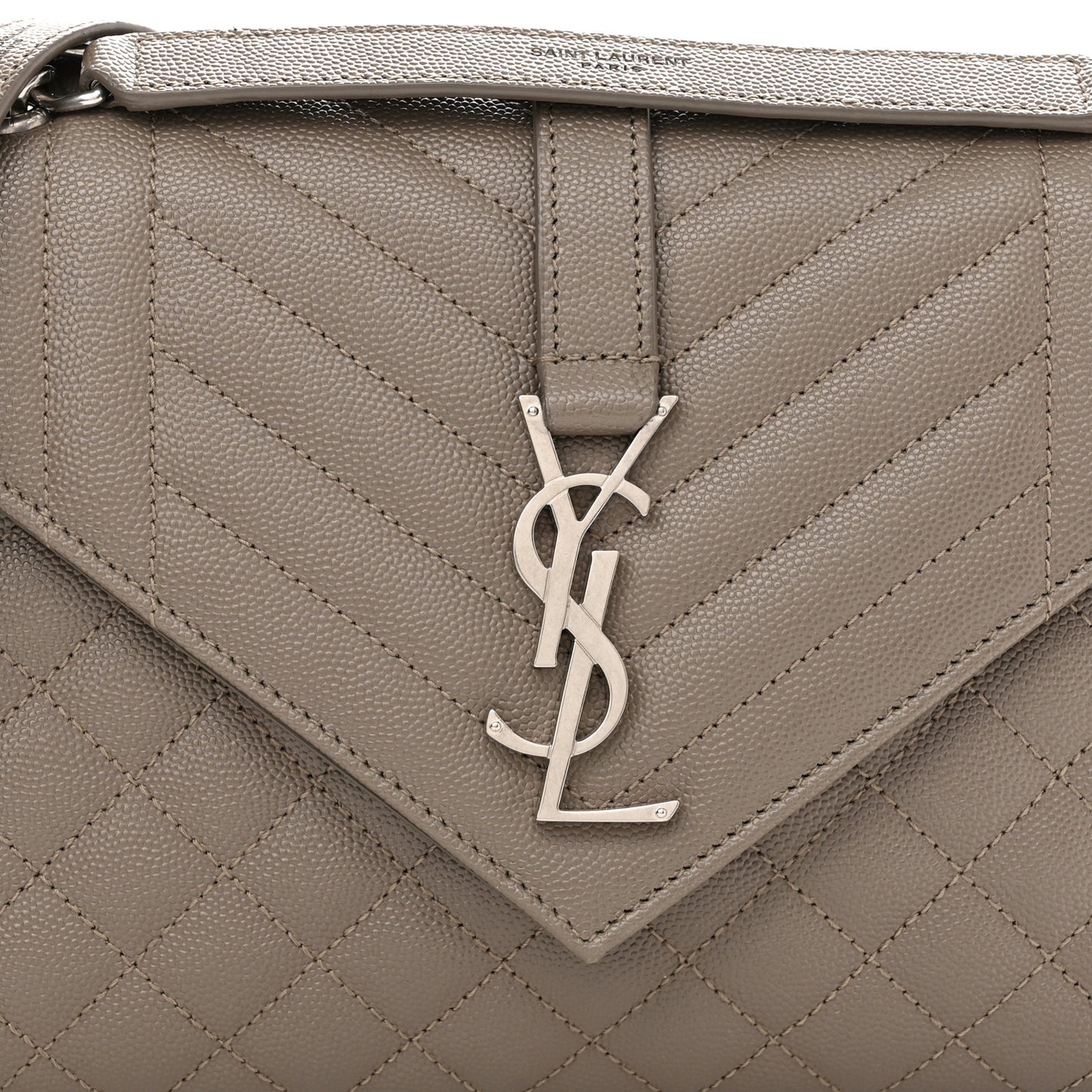 Grain De Poudre Textured Mixed Matelasse Medium Triquilt Monogram Satchel Dark Beige