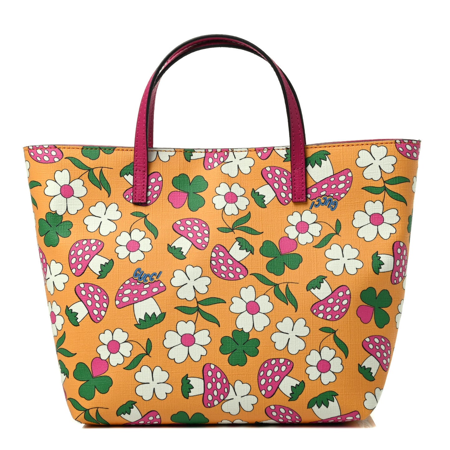 Canvas Childrens Flower Mushroom Print Tote Pink Yellow
