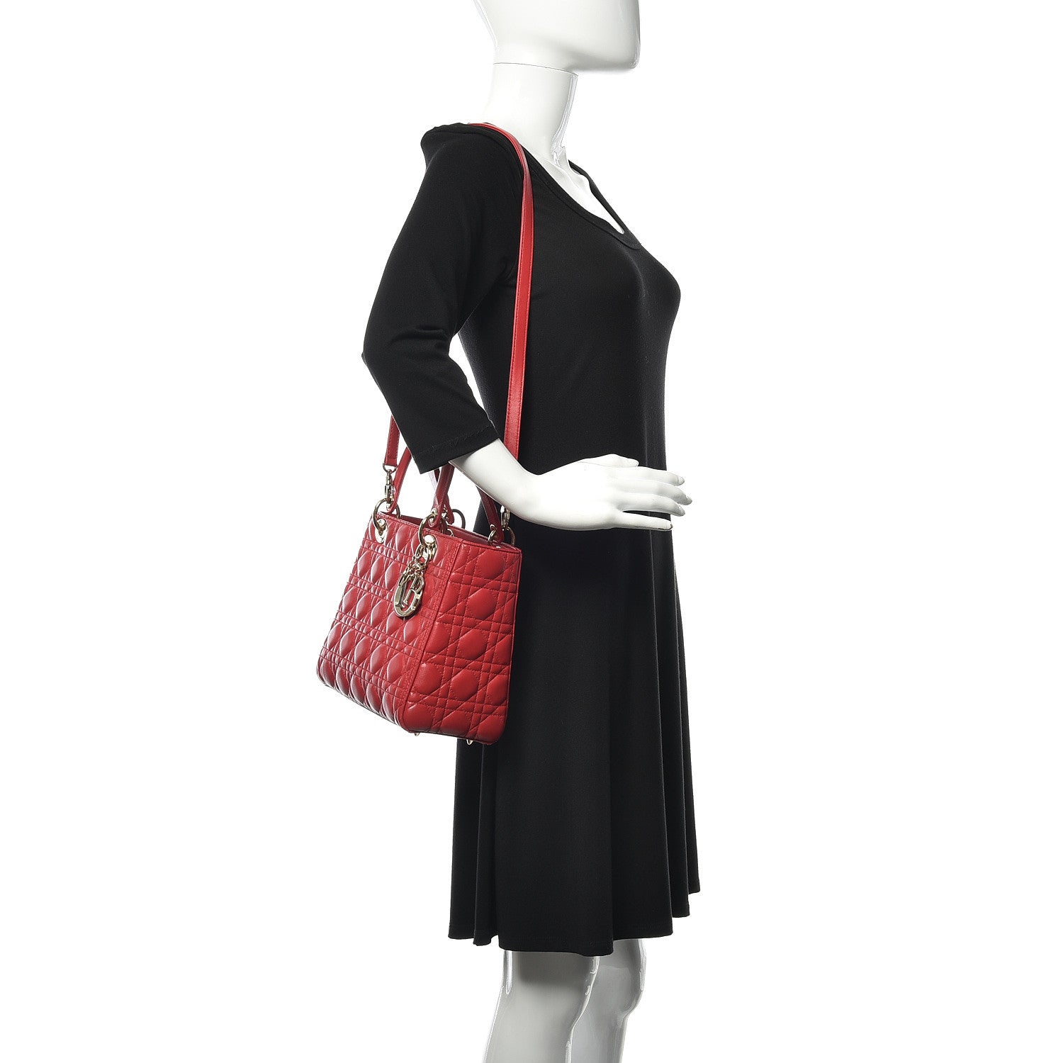 Christian Dior Lambskin Cannage Medium Lady Dior Red 2 of 10