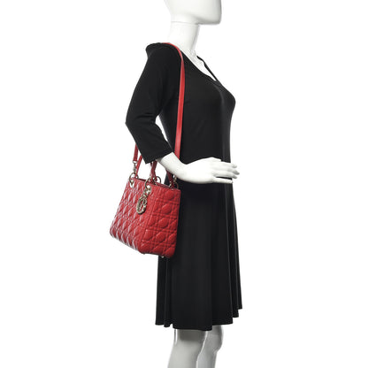 Christian Dior Lambskin Cannage Medium Lady Dior Red 2 of 10