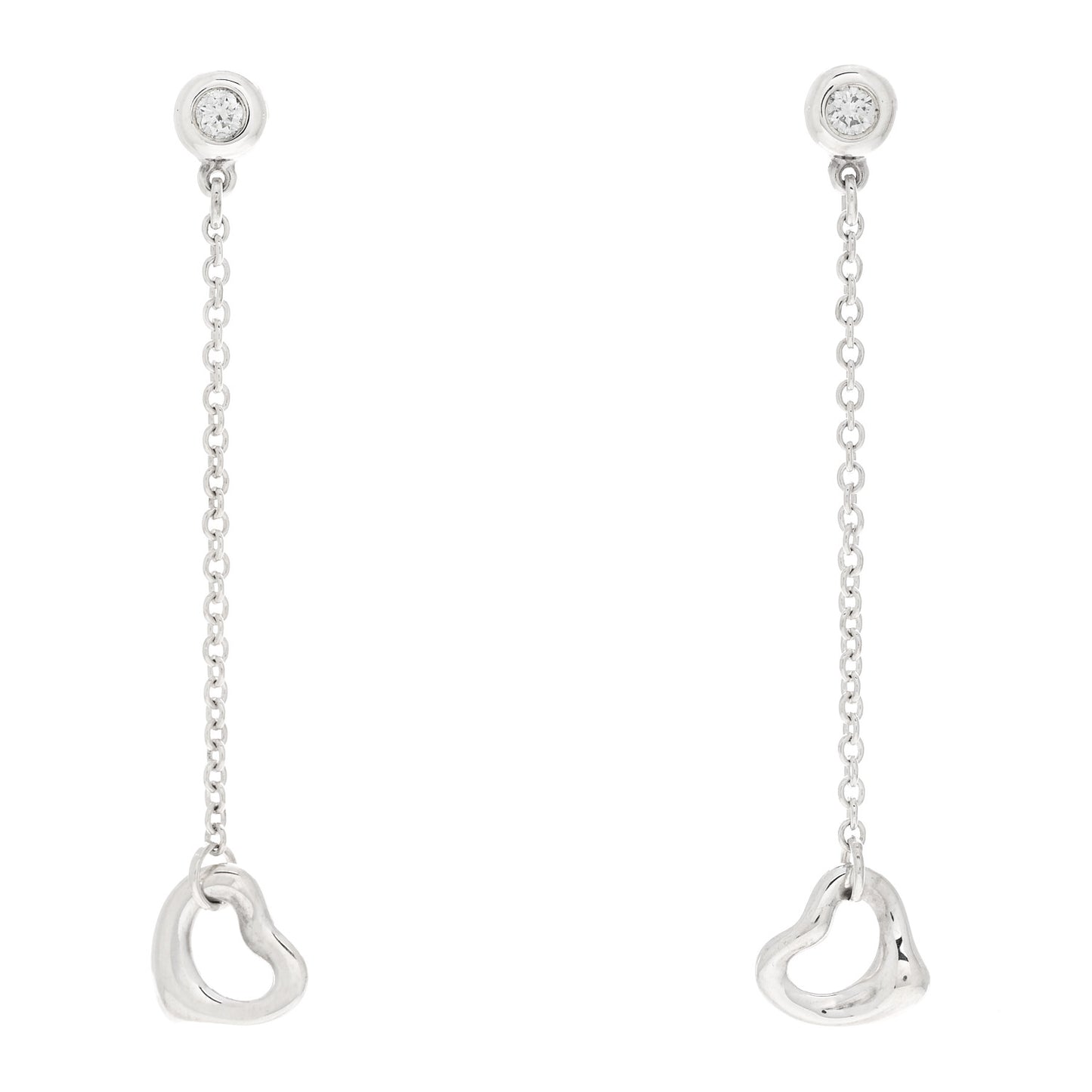 Sterling Silver Diamond Elsa Peretti Diamond by the Yard Open Heart Drop Earrings