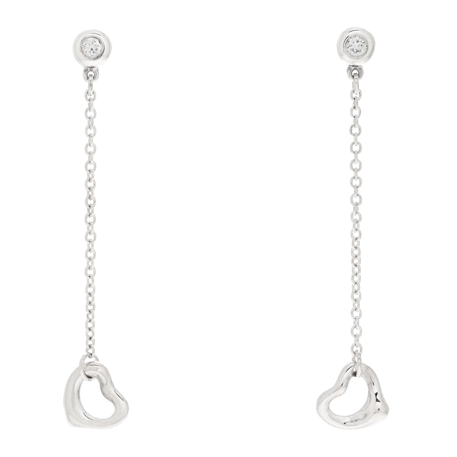 Tiffany Sterling Silver Diamond Elsa Peretti Diamond by the Yard Open Heart Drop Earrings 1 of 4