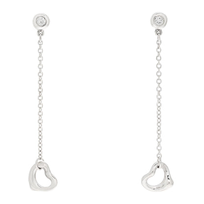 Tiffany Sterling Silver Diamond Elsa Peretti Diamond by the Yard Open Heart Drop Earrings 1 of 4