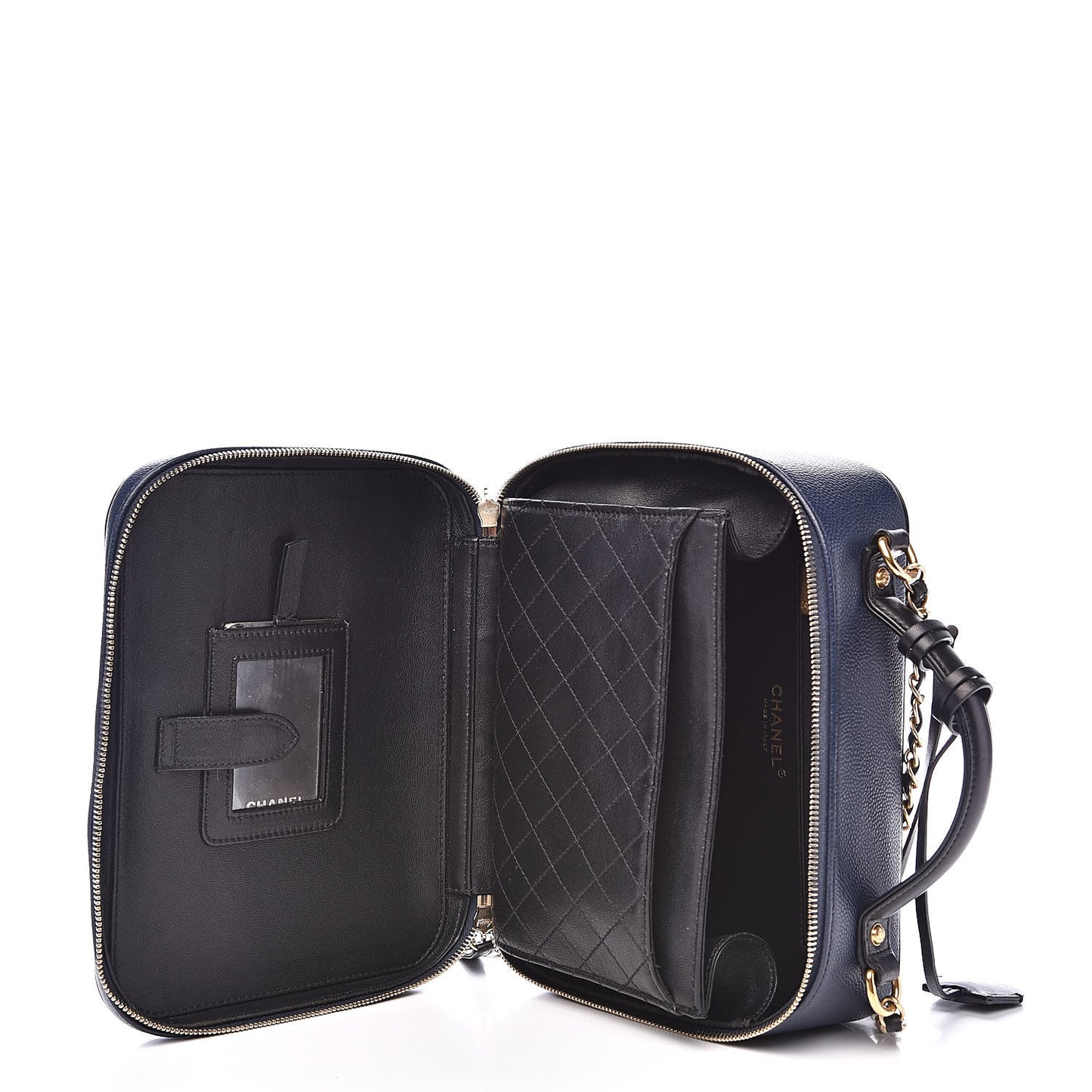 Caviar Quilted Large CC Filigree Vanity Case Navy Black