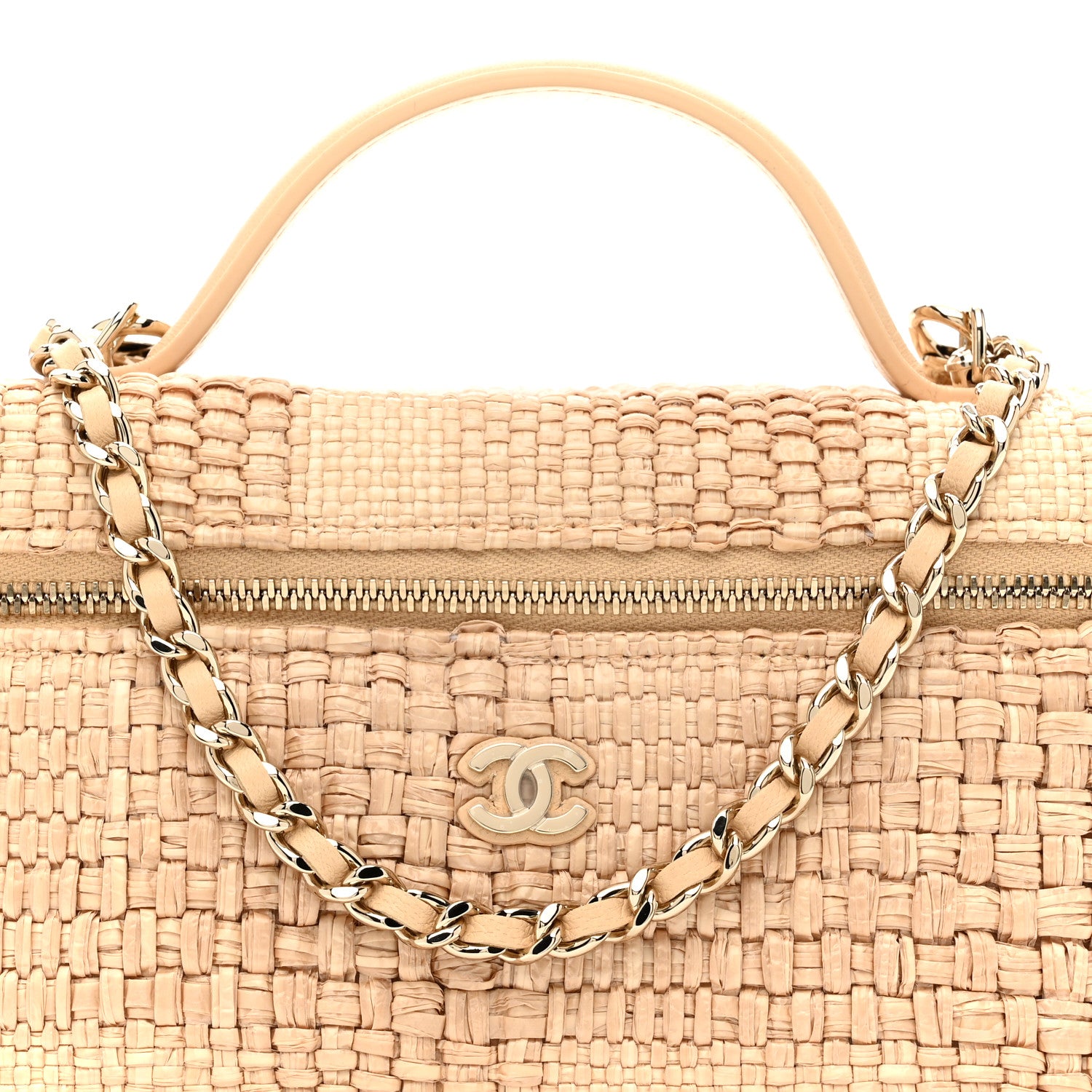 Chanel Braided Raffia Quilted Top Handle Slim Vanity Case With