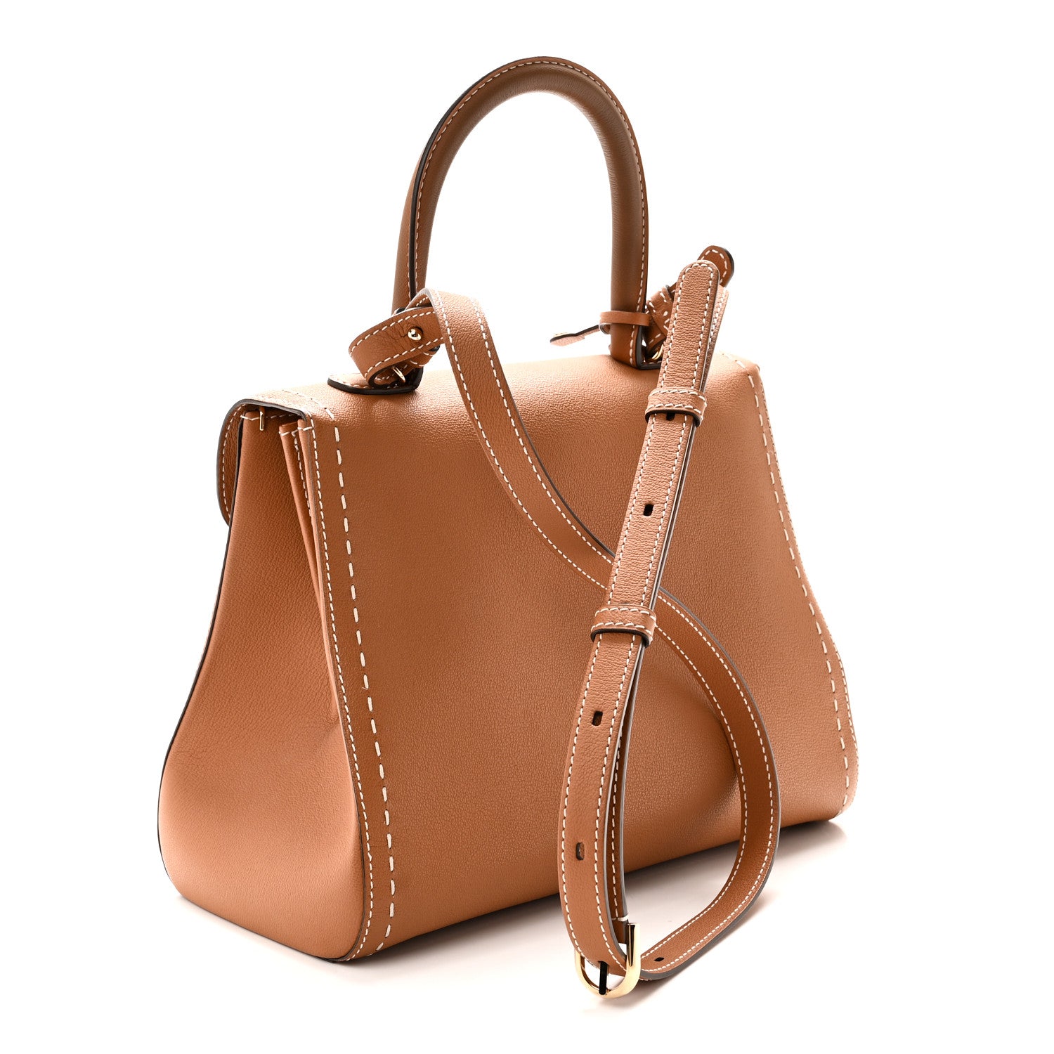 Delvaux Grained Calfskin Rodeo Surpique MM Brillant Satchel Vegetal Ivory 3 of 10