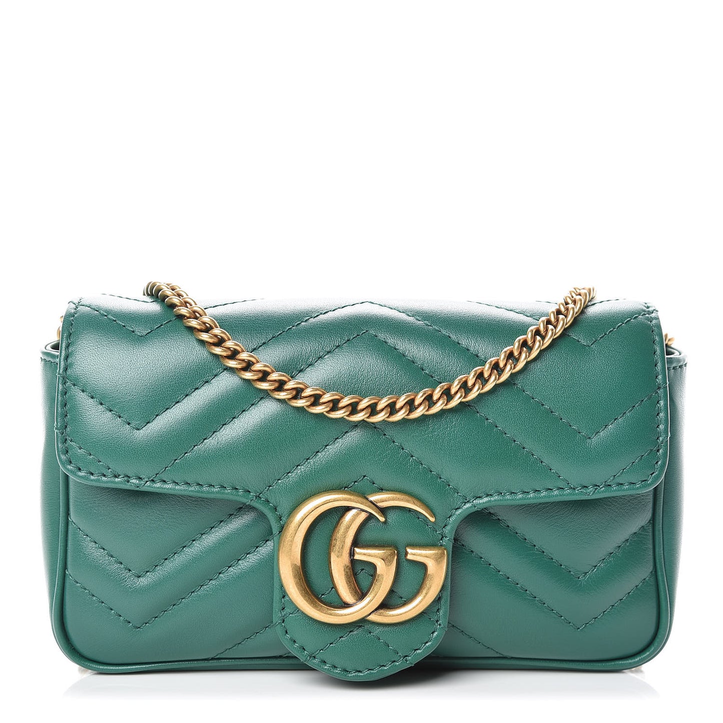 Calfskin Matelasse Super Mini GG Marmont Shoulder Bag Emerald Green