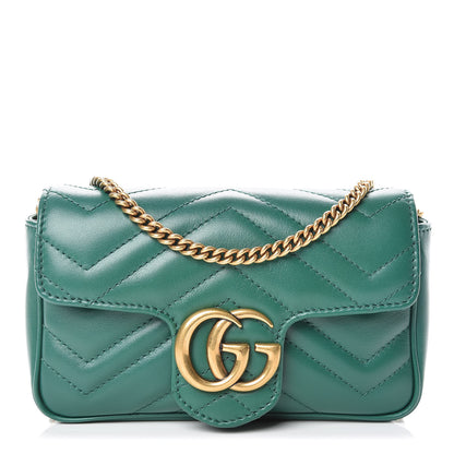 Gucci Calfskin Matelasse Super Mini GG Marmont Shoulder Bag Emerald Green 1 of 10