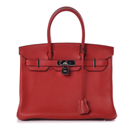 Hermes Taurillon Clemence Birkin 30 Rouge Casaque 1 of 31