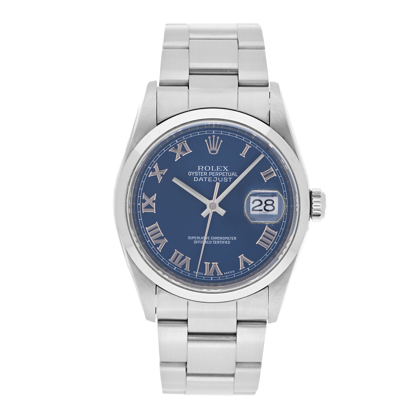 Stainless Steel 36mm Oyster Perpetual Datejust Watch Blue Roman 16200