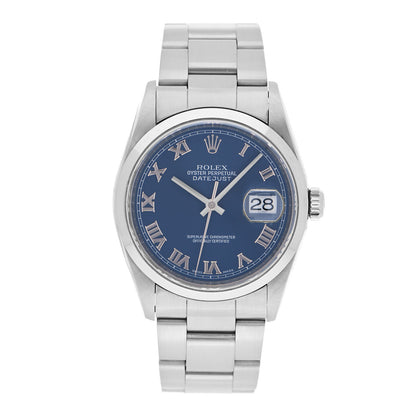 Rolex Stainless Steel 36mm Oyster Perpetual Datejust Watch Blue Roman 16200 1 of 4