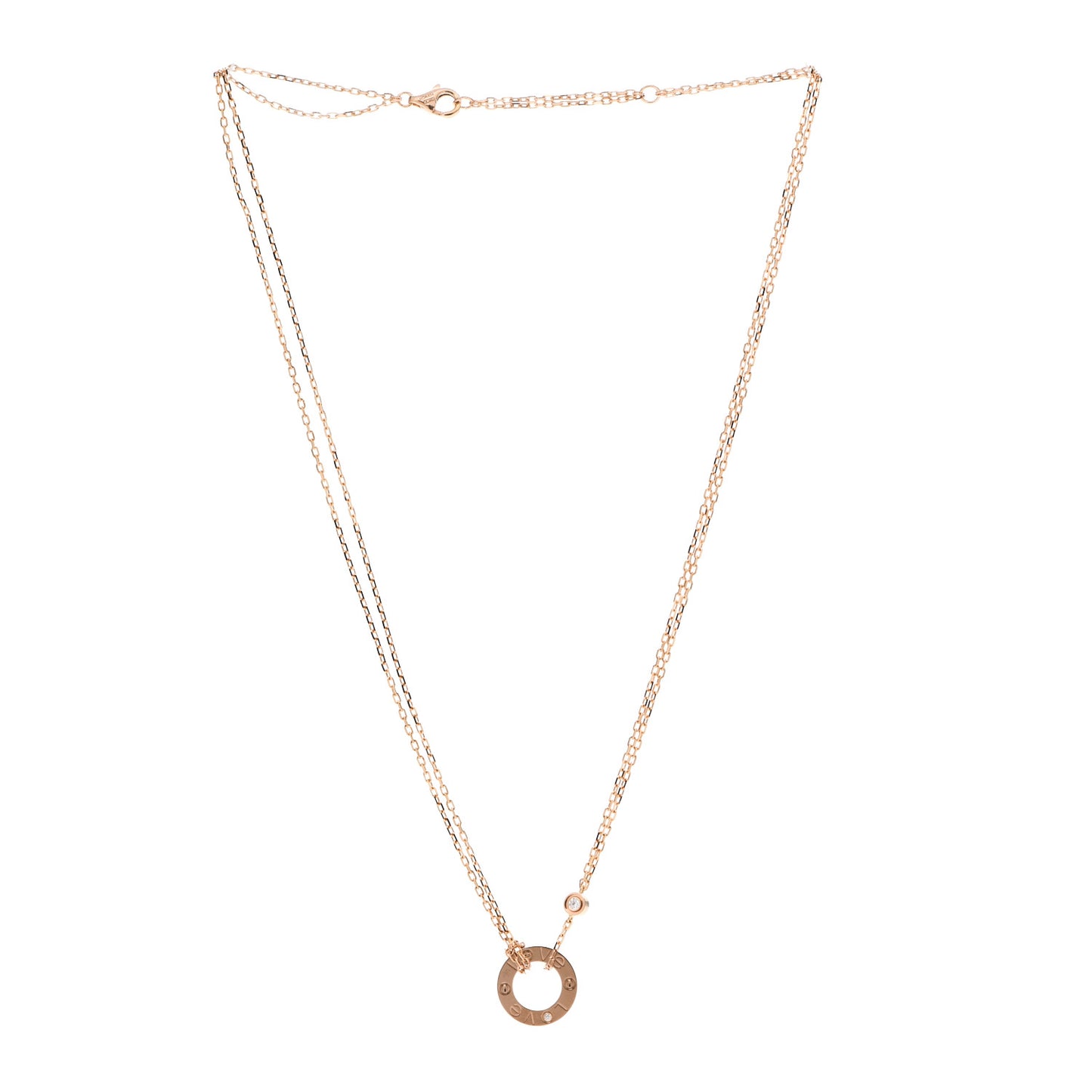 18K Pink Gold 2 Diamond LOVE Necklace