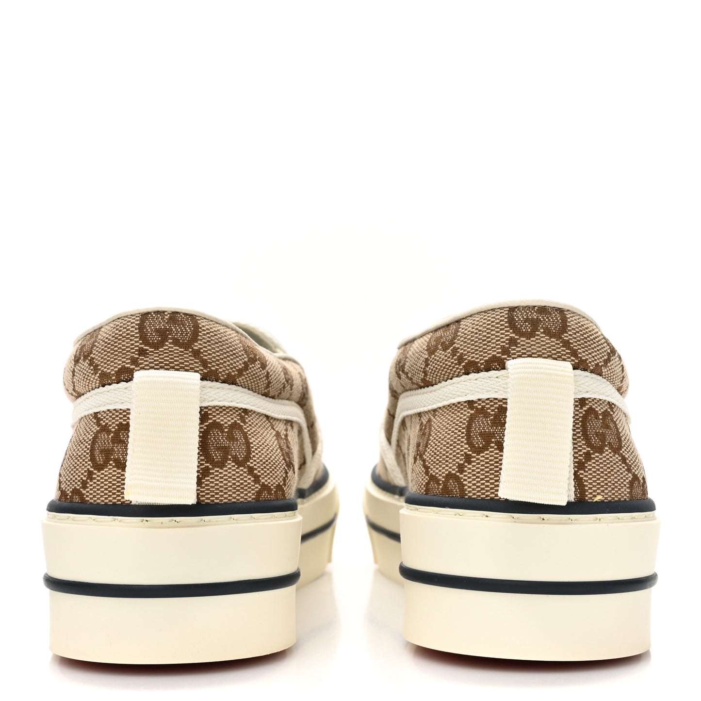GG Monogram Womens 1977 Tennis Slip On 30mm Sneakers 38.5 Beige Ebony Mystic White