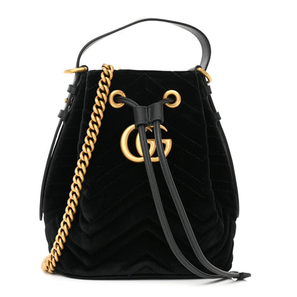 Gucci Velvet Matelasse GG Marmont Bucket Bag Black 1 of 10