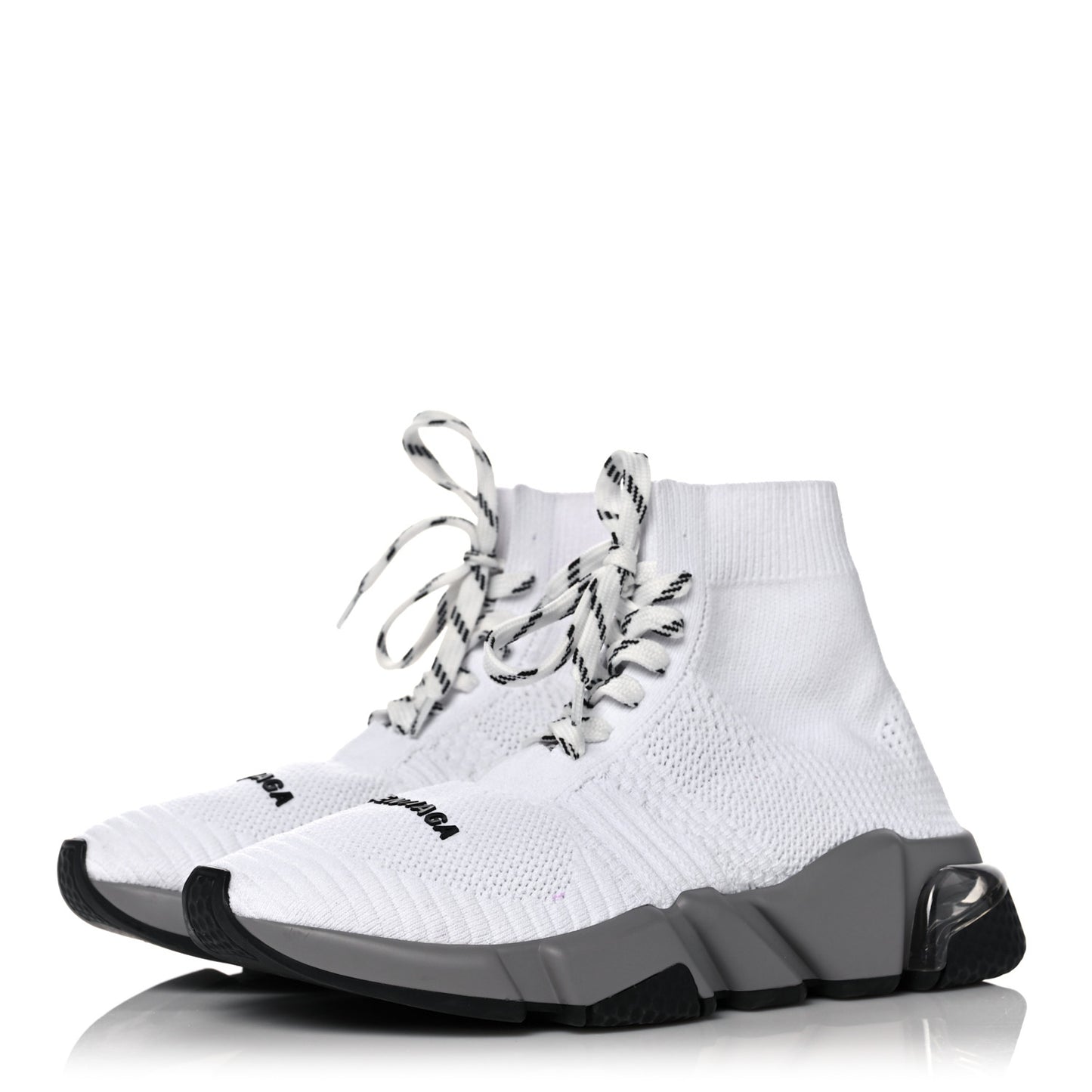 Knit Womens Speed Lace Up Clear Sole Sneakers 35 White