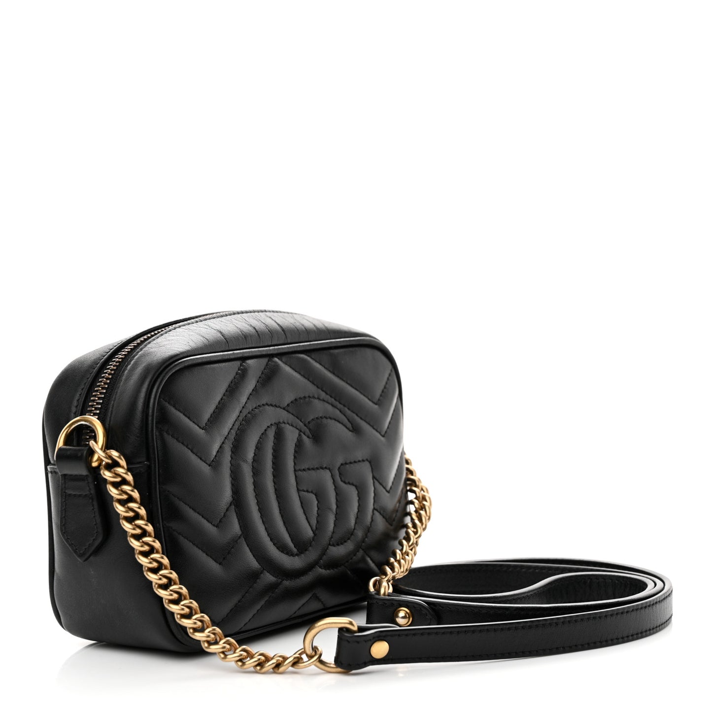 Calfskin Matelasse Mini GG Marmont Chain Shoulder Bag Black