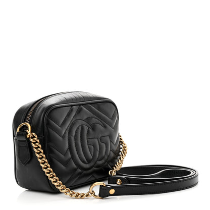 Gucci Calfskin Matelasse Mini GG Marmont Chain Shoulder Bag Black 3 of 14