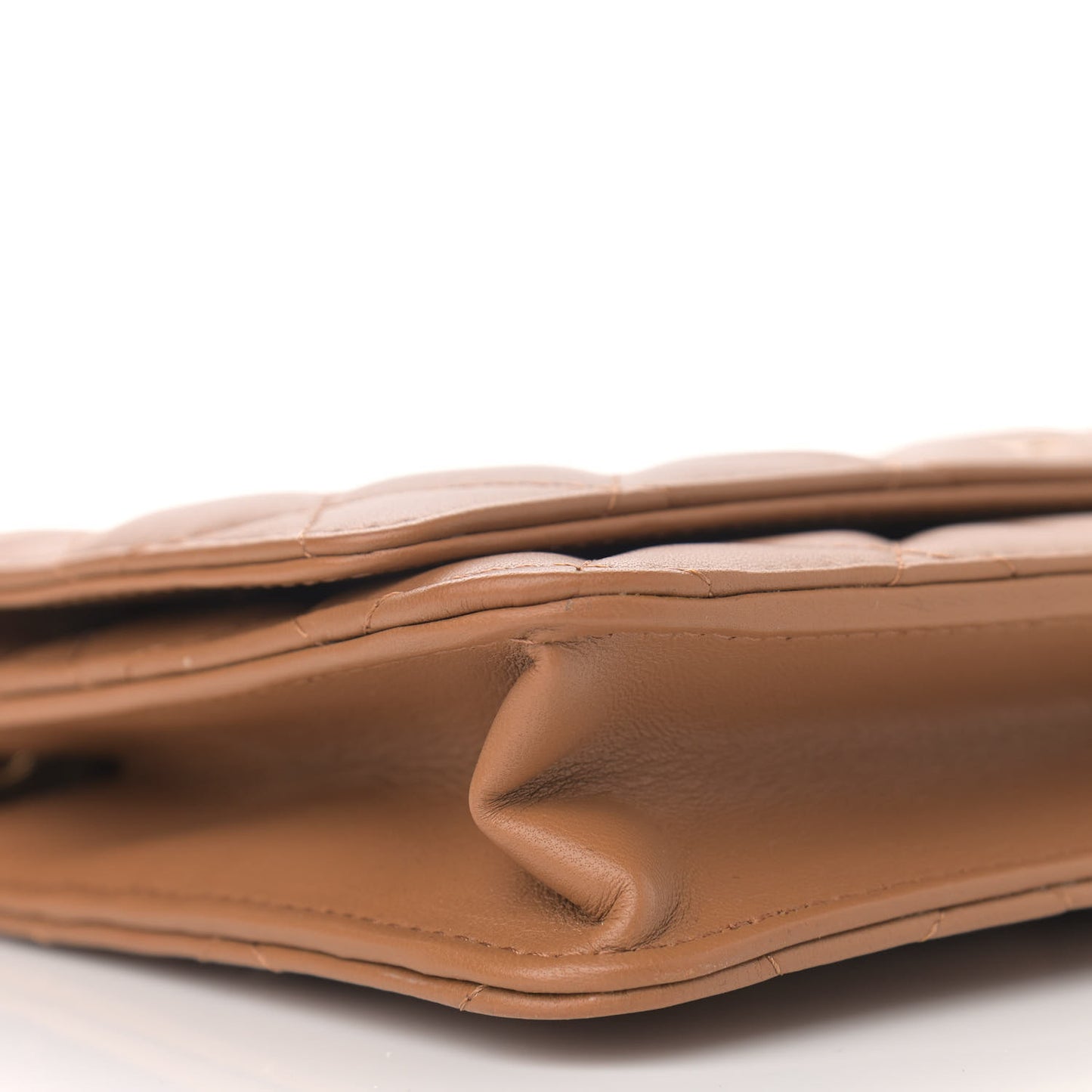 Lambskin Quilted Wallet on Chain WOC Dark Beige