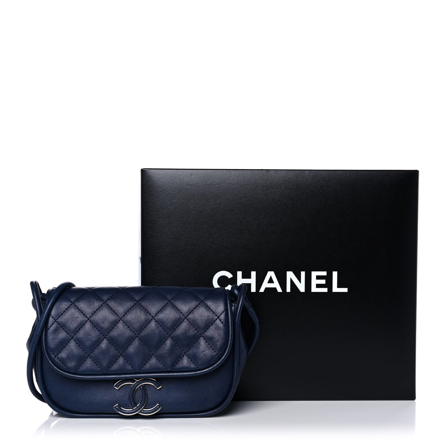 Calfskin Stitched Flap Bag Navy