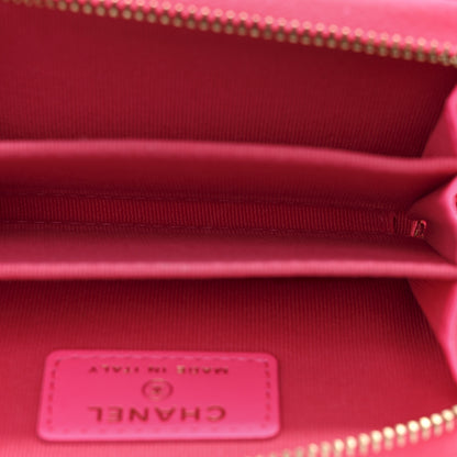 Chanel Patent Chevron Quilted Zip Around Boy Coin Purse Wallet Neon Pink 5 of 8