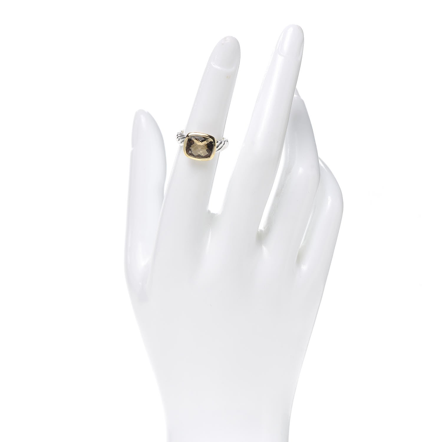 David Yurman Sterling Silver 18K Yellow Gold Smoky Quartz 10mm Noblesse Ring 49 5 2 of 5