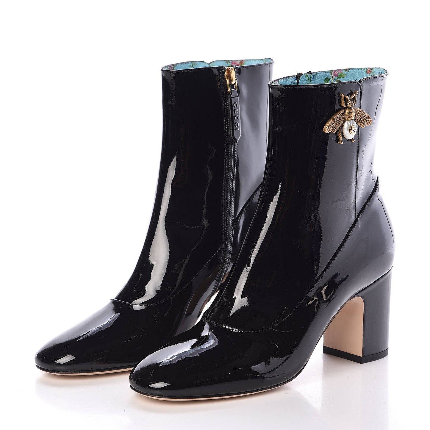 Patent Calfskin GG Lois Bee Ankle Booties 36.5 Black