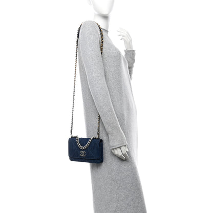 Chanel Denim Quilted Chanel 19 Wallet On Chain WOC Blue 2 of 11