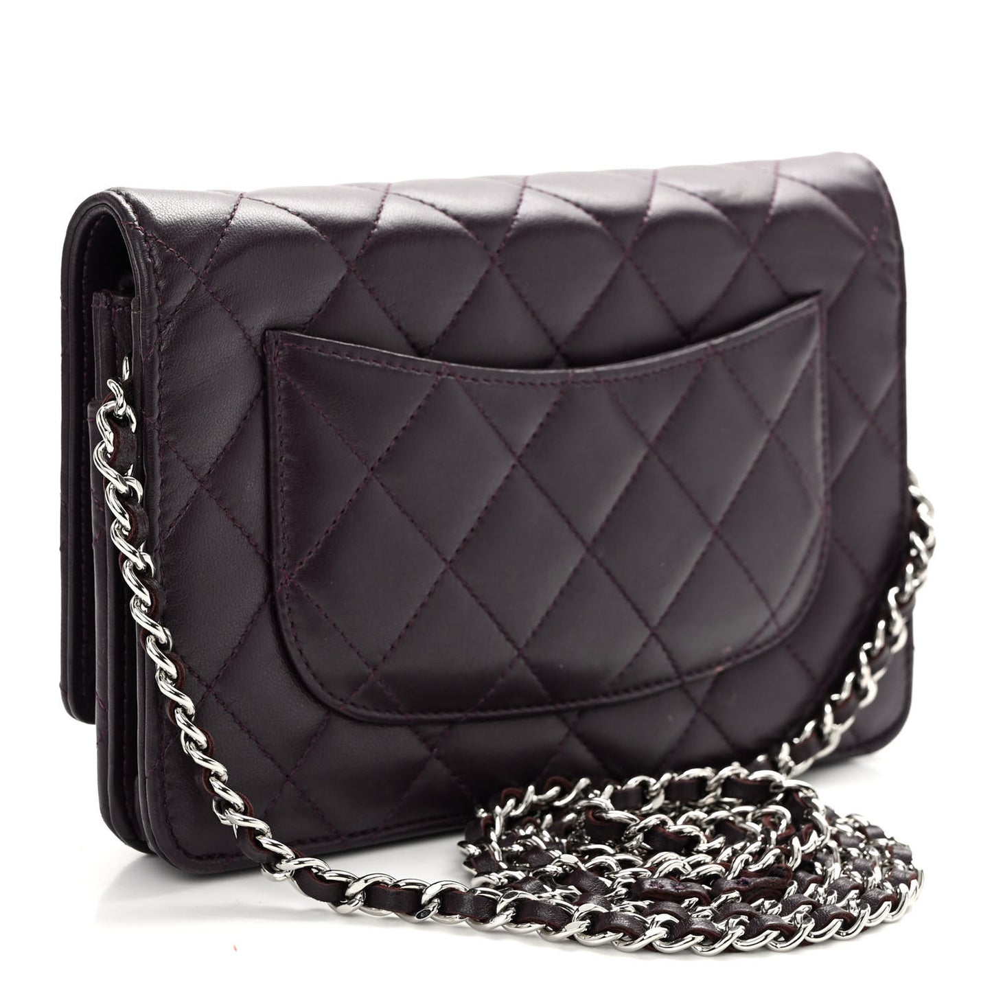 Lambskin Quilted Wallet On Chain WOC Purple
