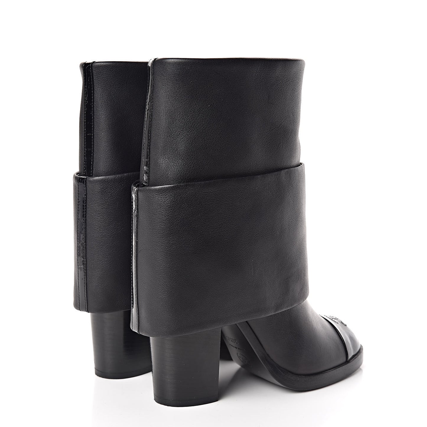 Calfskin CC Cap Toe Fold Over Boots 36.5 Black
